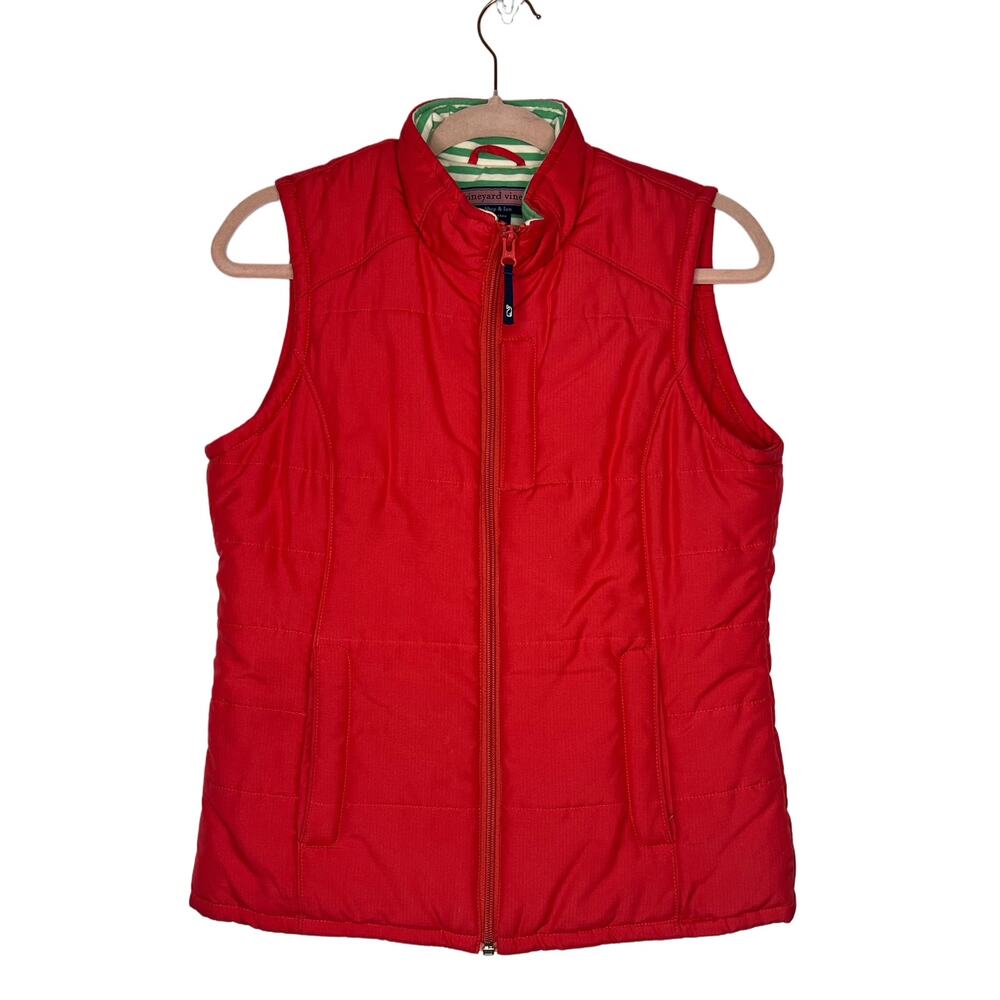 Vineyard Vines Salmon Coral Pink Quilted Puffer Zip Up Pockets Vest Size S